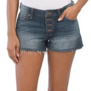 LUCKY BRAND Medium Dark Wash The Cut Off Exposed Buttons Denim Shorts